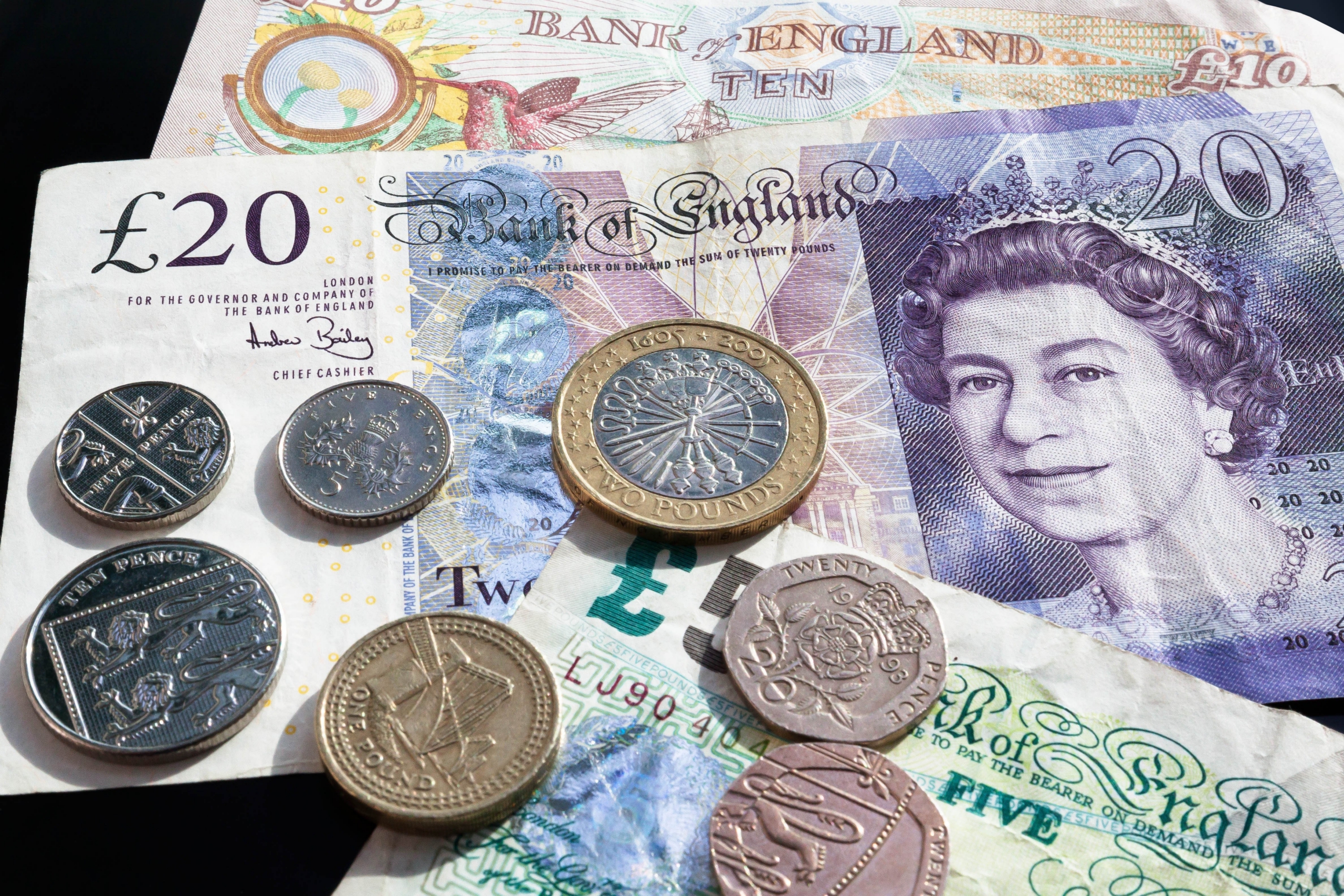 Image of UK currency and coins